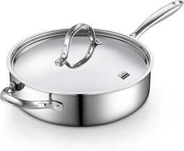 Cooks Standard - Multi-Ply Clad 4 Qt S/S Sauté Pan, 10.5'' Deep Frying Pan Skillet with Lid, Stay-Cool Handle, Dishwasher & Oven Safe - Stainless Steel