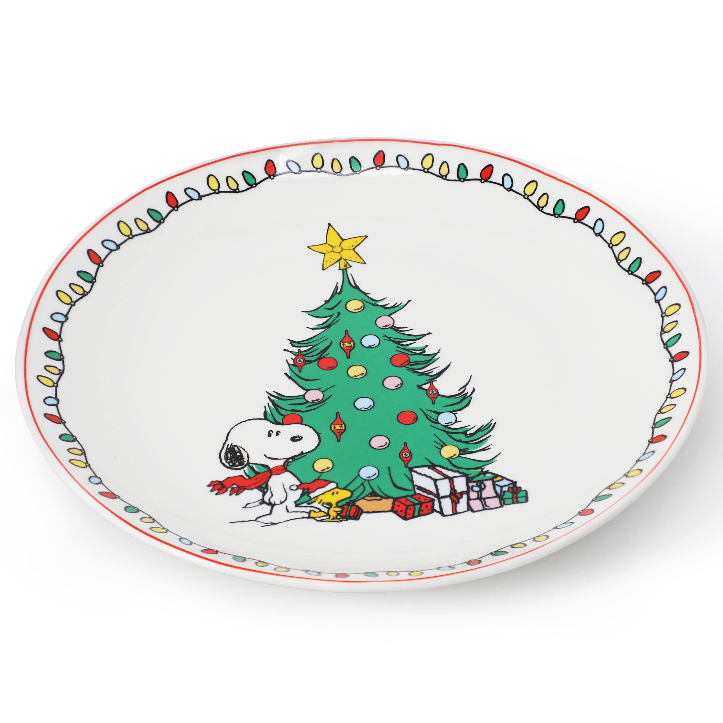 Alt View 1. Peanuts - Peanuts Xmas 8 Piece 10.5 Inch Round Stoneware Dinner Plate Set in White - White.