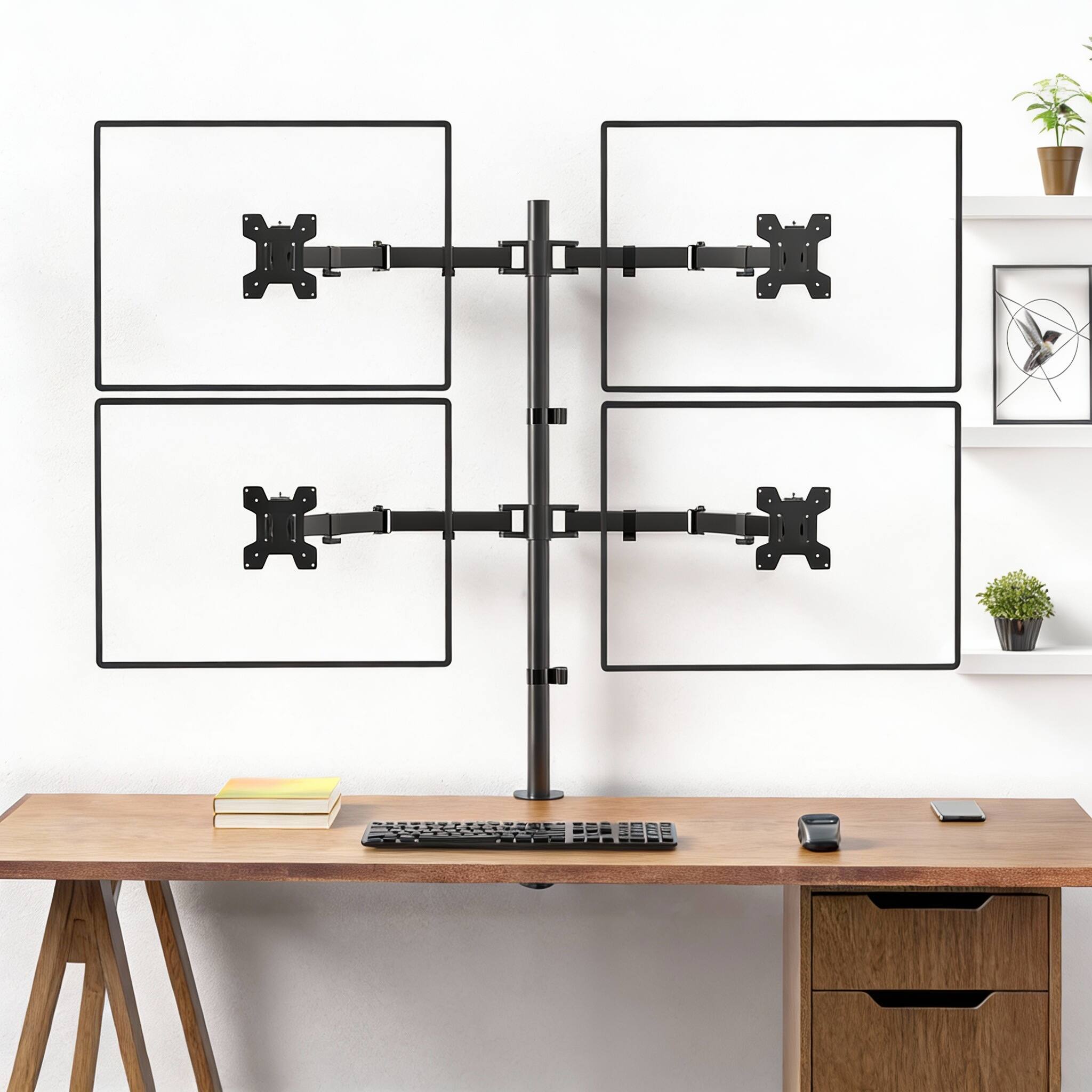 Alt View 2. Frangdom - Desktop monitor stand with adjustable height, tilt, and rotation angle. - Quad Arms Glass Stand 13-27" 22lb.