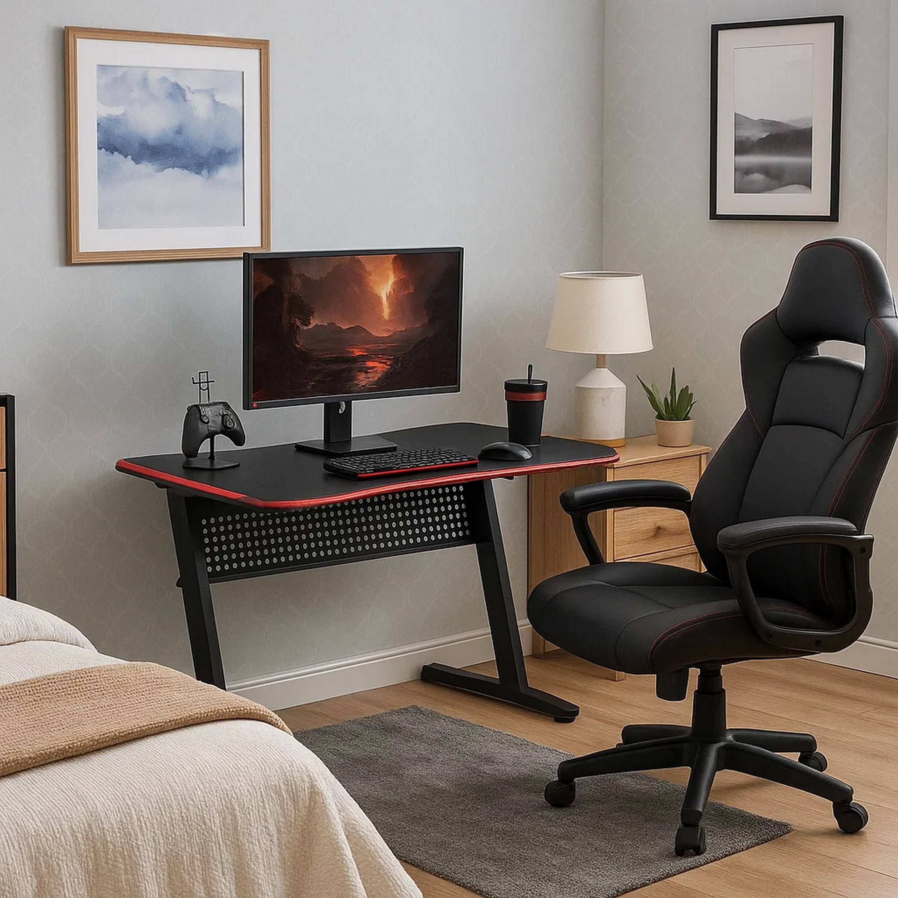 Alt View 6. Manhattan Lane - MDF Gaming Table with Cup and Controller Holders - Black.