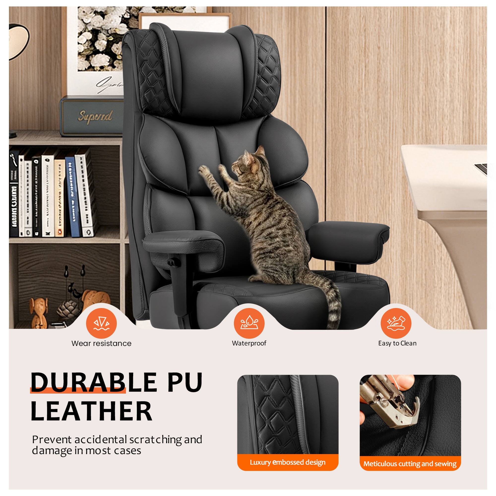 Grat Superrdl 1 CBIKTO iRras C I AIP GUA : C  
Wear resistance Waterproof Easy to Clean  
DURABLE PU LEATHER  
Prevent accidental scratching and damage in most cases  
Luxury embossed design  
Meticulous cutting and sewing