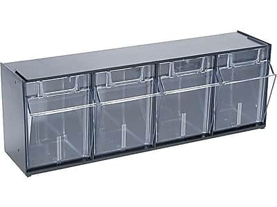 Front. Deflecto - Interlocking Tilt 4-Bin Compartment Storage, Hard Plastic/Transparent - Black/Transparent.
