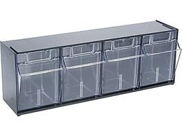 Deflecto - Deflect-O Interlocking Tilt 4-Bin Compartment Storage, Hard Plastic, (20404OP) - Black/Transparent