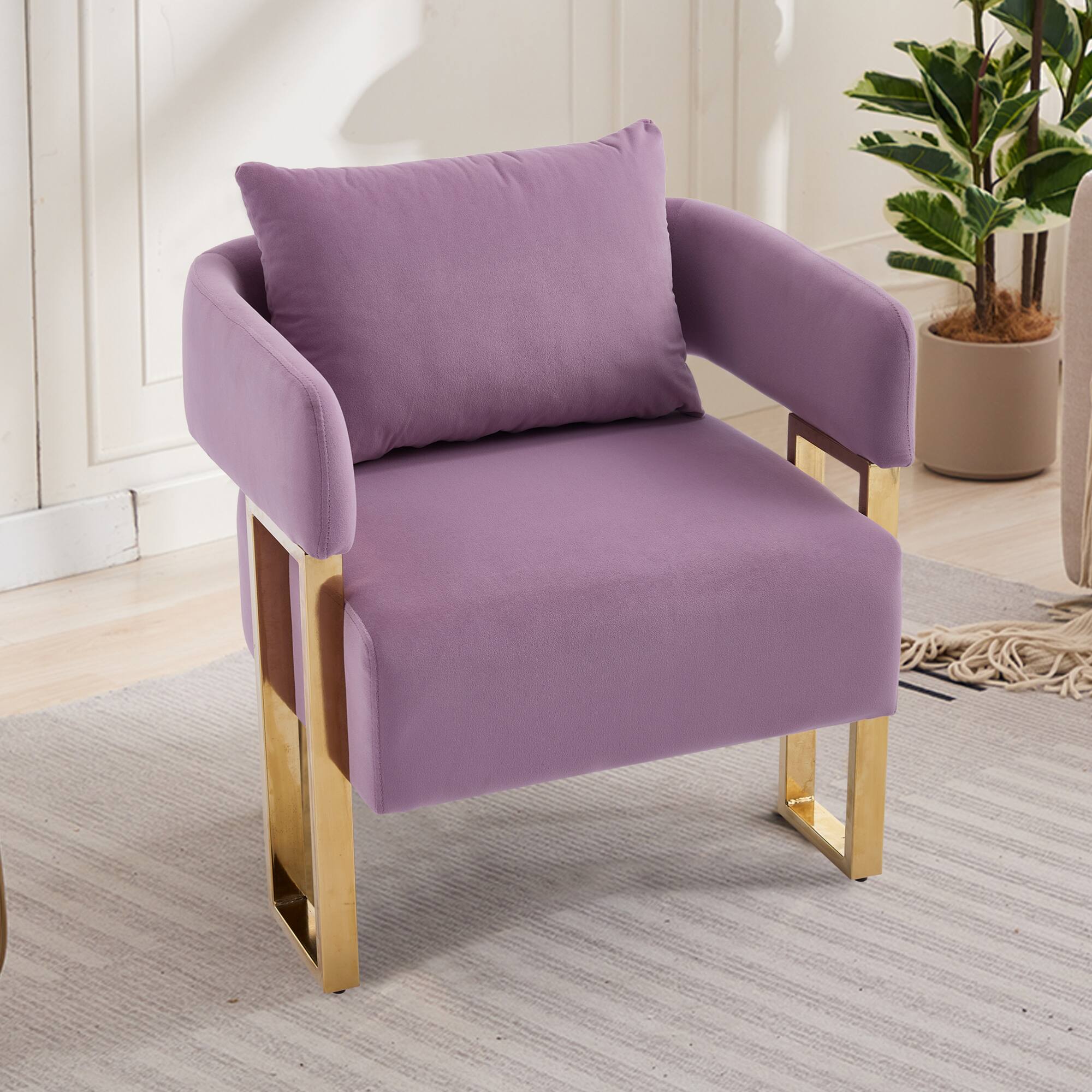 Alt View 4. GOODSILO - Modern Decorative Chair Set with Gold Metal Legs and Plush Upholstery for Living Room and Office - Lilac.