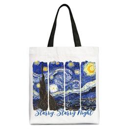 OrnamentallyYou - Vincent Van Gogh The Starry Night Canvas Tote Bag, Famous Painting Gift Shopper - White Black