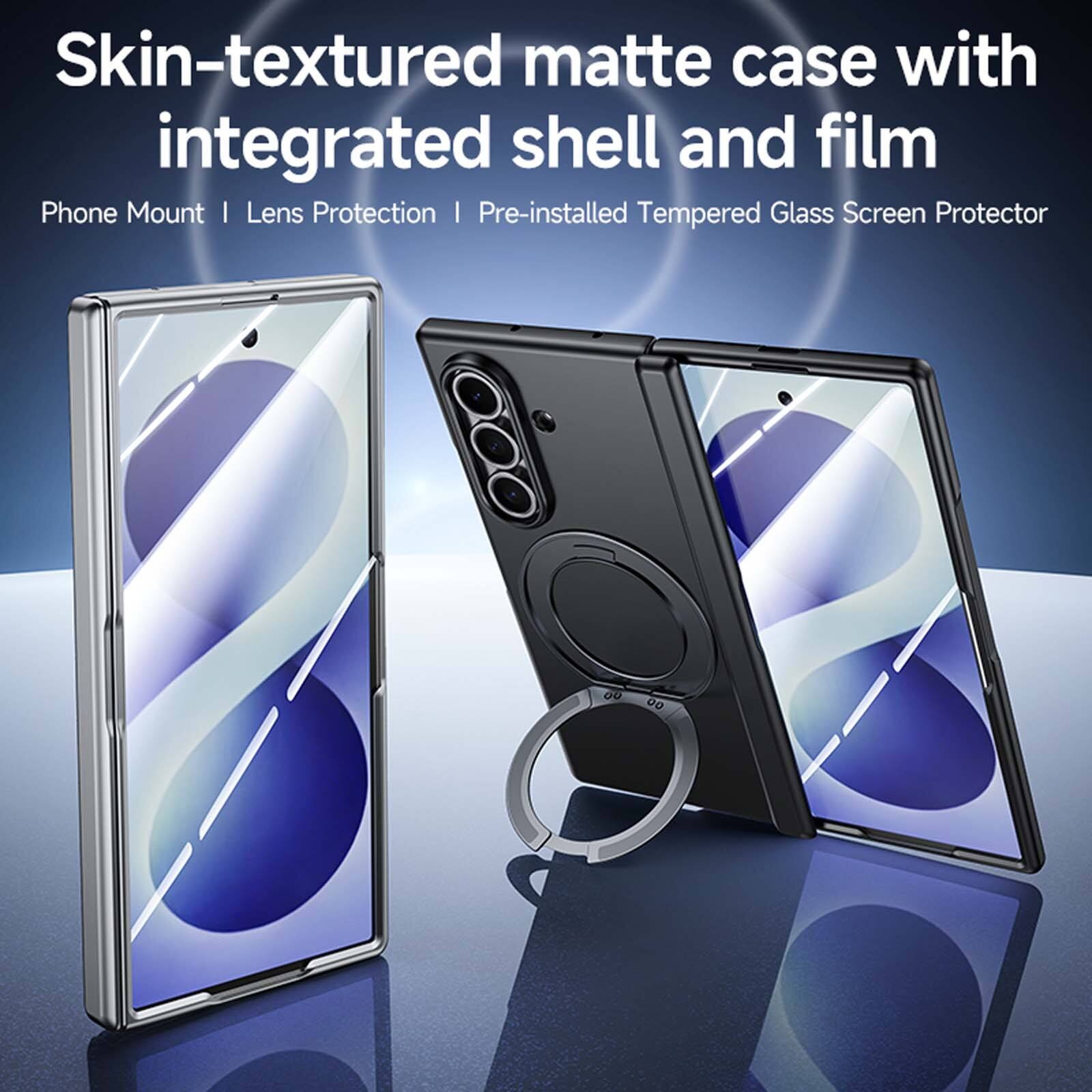 Skin-textured matte case with integrated shell and film  
Phone Mount | Lens Protection | Pre-installed Tempered Glass Screen Protector