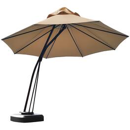 Costway - 11FT Outdoor Cantilever Offset Hanging Umbrella w/ Base Wheels - Beige