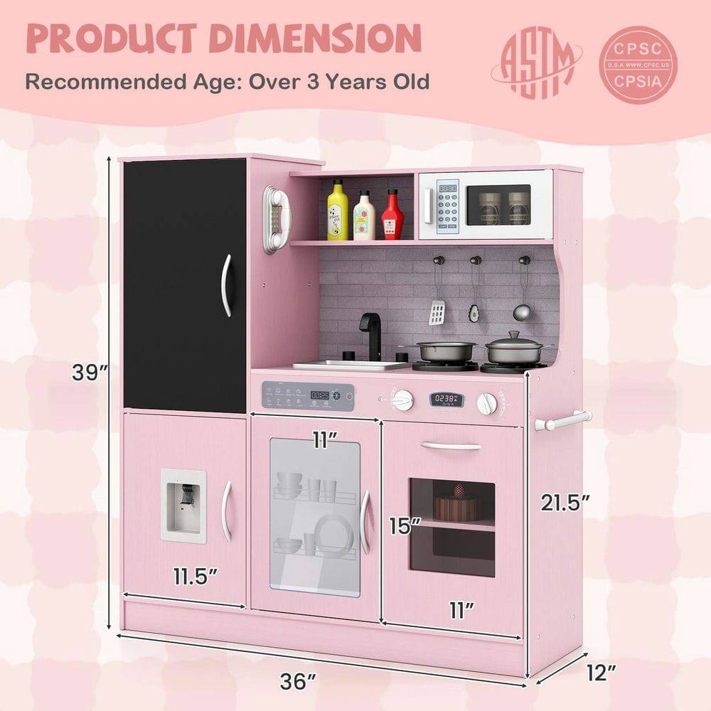 PRODUCT DIMENSION  
Recommended Age: Over 3 Years Old  

- Height: 39"  
- Width: 36"  
- Depth: 12"  
- Sink Height: 11"  
- Sink Depth: 11.5"  
- Oven Height: 11"  
- Oven Width: 15"  
- Oven Depth: 21.5"  

ASTM  
CPSIA  
CPSIA