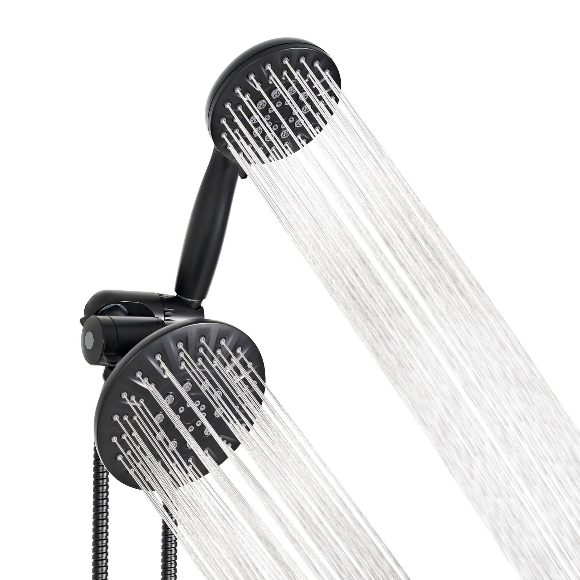 Left. Akicon - Akicon High Pressure Handheld Dual Shower Head Combo with 6-Setting Anti-Clog Nozzles 2.5 gpm in Black - Black.