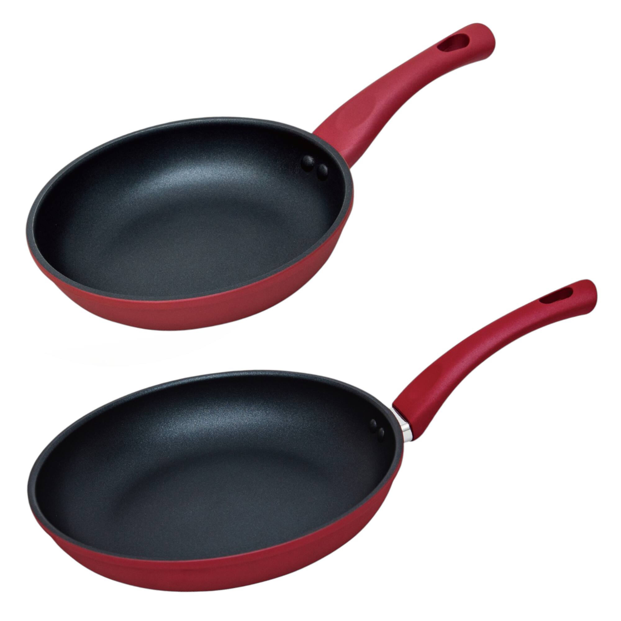 Front. Hell's Kitchen - Hell's Kitchen 10-Inch & 12-Inch Ceramic Fry Pan Set - Red - Red.