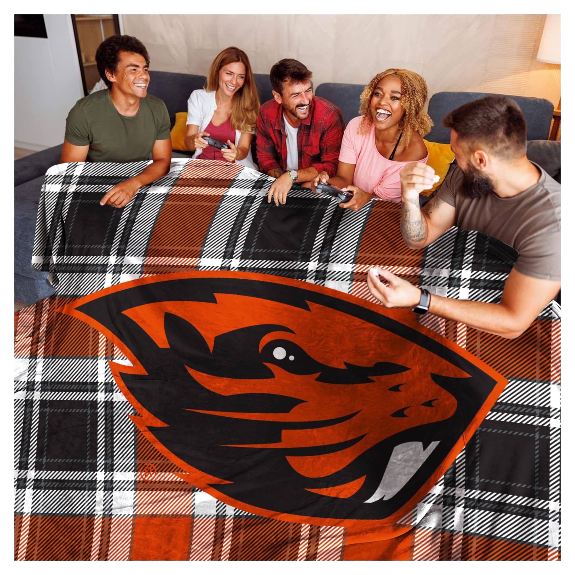 Alt View 1. Pegasus - Oregon State Beavers 66" x 95" Oversized Plaid FAN-mily Ultra Cozy Blanket - Multicolor.