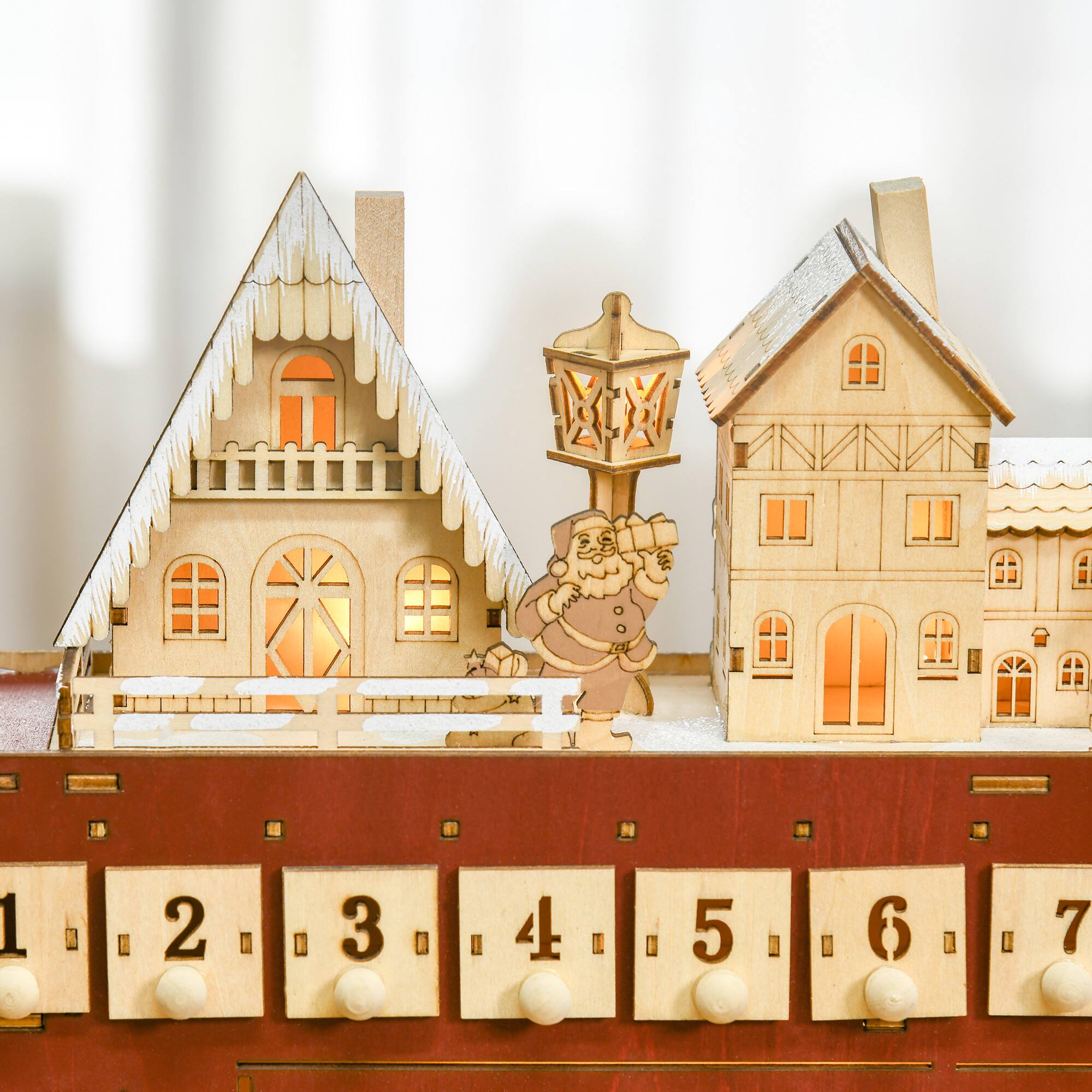 Alt View 4. TinyHomie - HOMCOM Light Up Wooden Bus Christmas Advent Calendar Countdown Drawer - Red.