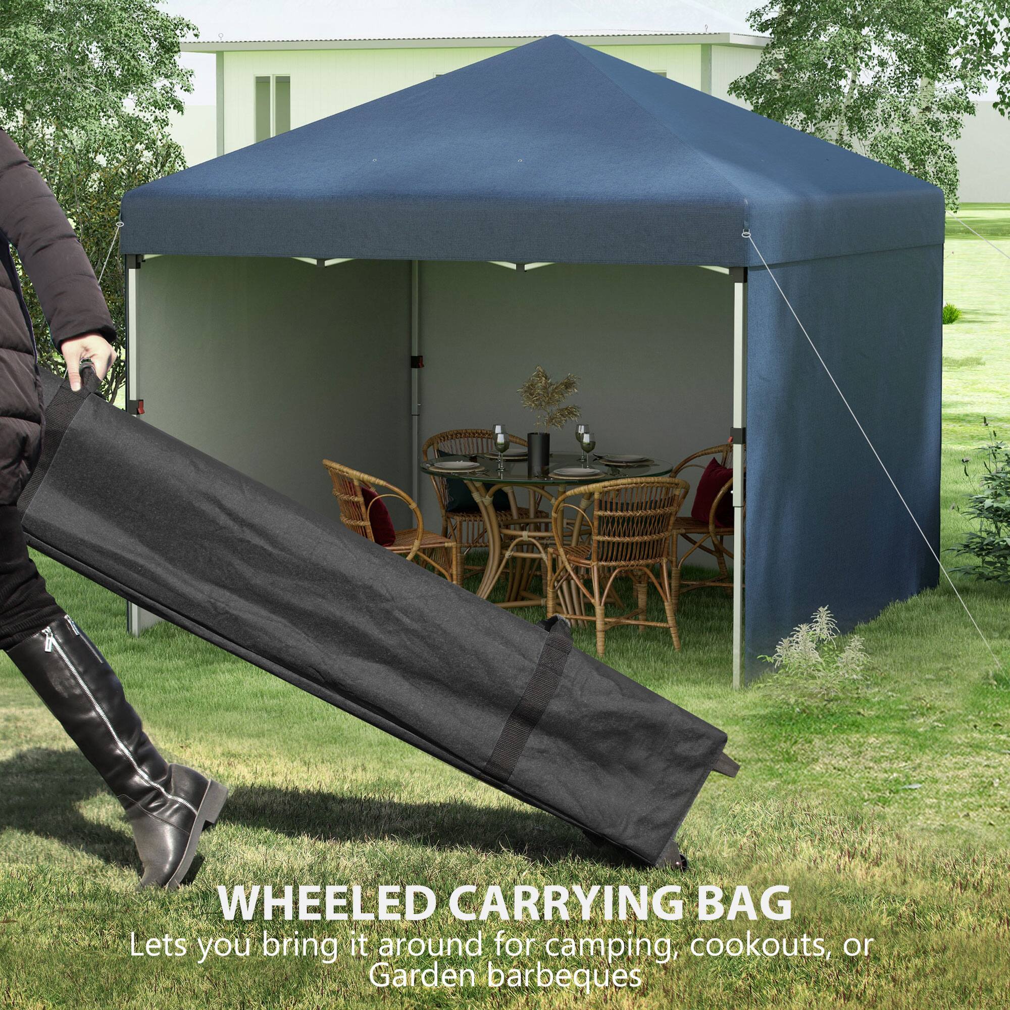 WHEELED CARRYING BAG  
Lets you bring it around for camping, cookouts, or Garden barbeques