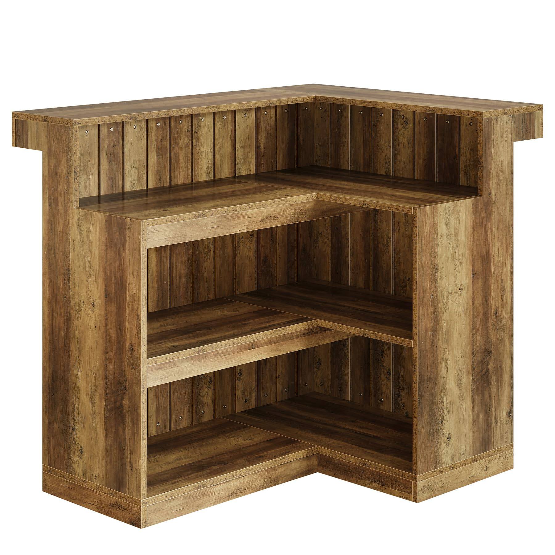 Alt View 4. Tribesigns - 51.2-Inch L-Shaped Bar Table with 4-Tier Storage Shelves for Kitchen or Home Bar - Brown.