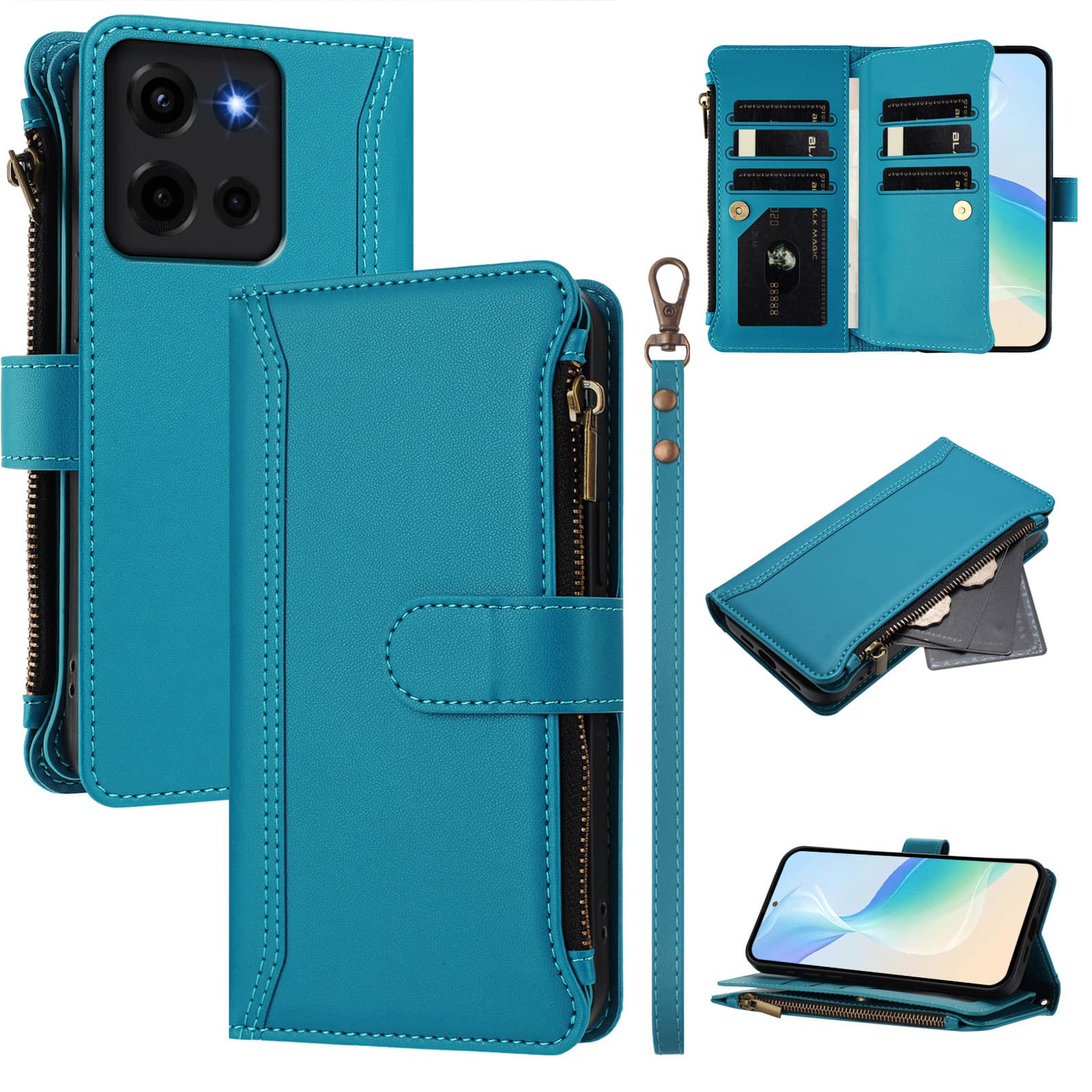 Dteck - Crossbody Wallet Case for Motorola G 5G (2025), Shockproof Zipper PU Leather Flip Stand Cover with 9 Card Slots - Blue
