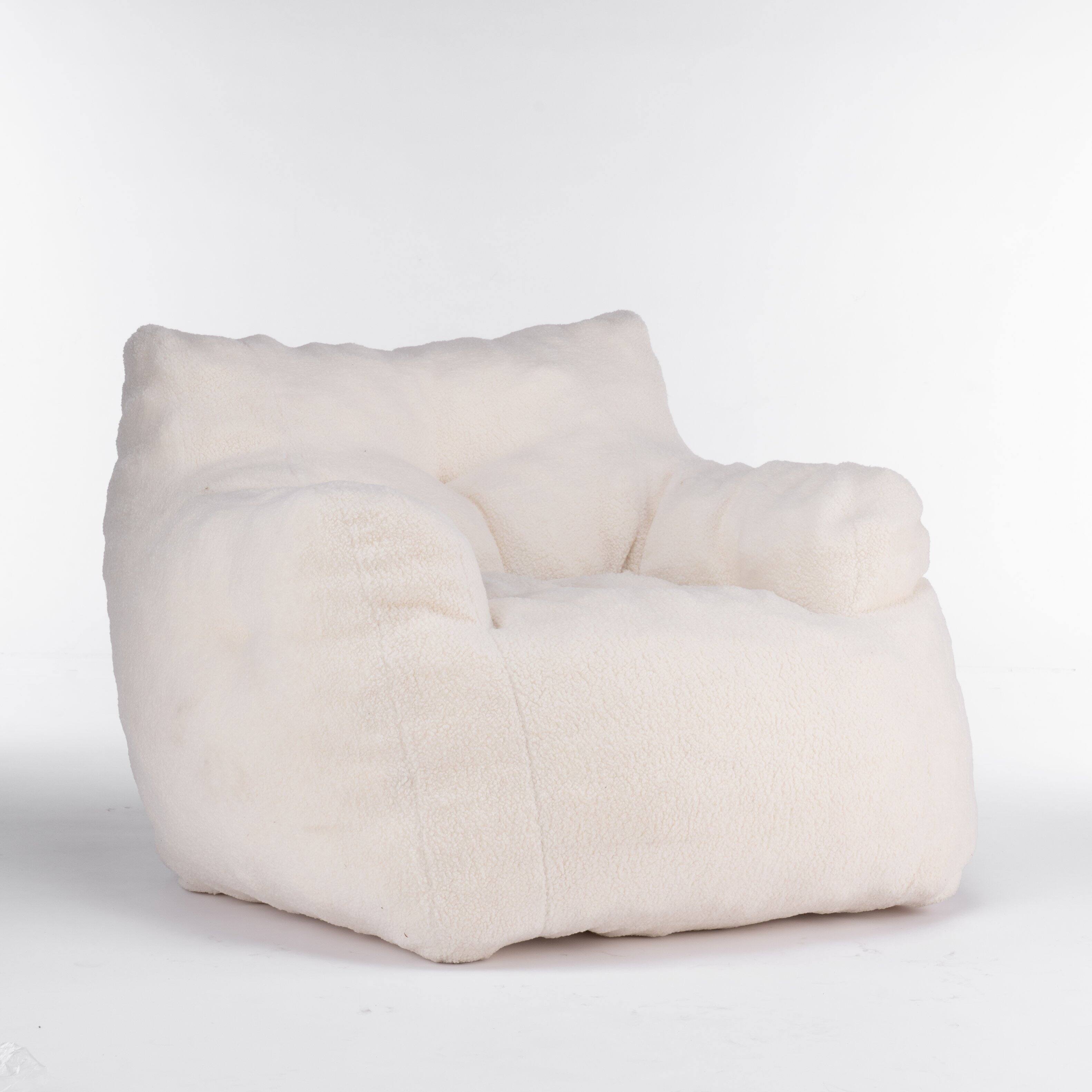 Left. GOODSILO - Luxury Plush Bean Bag Chair with Ergonomic Support - Soft Teddy Fabric and Memory Foam Filling for Ultimate Comfort - Ivory.