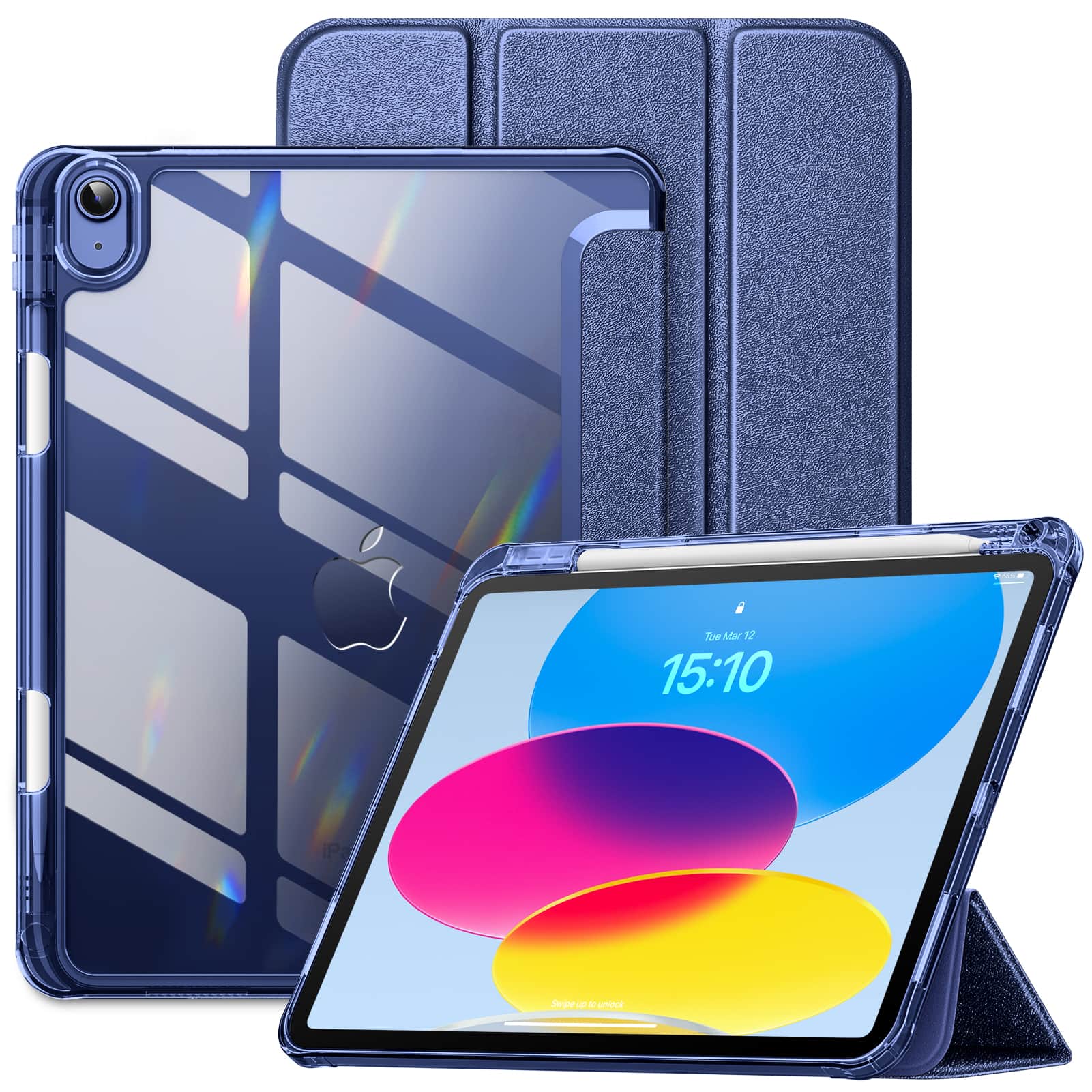 DTTO - Case for iPad A16 11-inch 2025 & 10th Gen 10.9-inch 2022, Matte Slim Hard Back, Soft TPU Frame, Pencil Holder - Midnight Blue