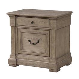Manhattan Lane - Roi Nightstand, 2 Drawers, Weathered Gray Solid Wood, 28 Inch - Gray, Dark Bronze