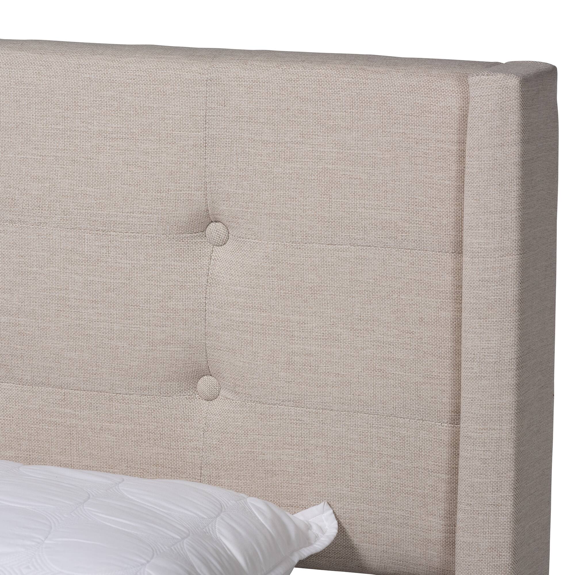 Back. Baxton Studio - Casol Mid-Century Modern Transitional Fabric Upholstered Platform Bed - Beige.