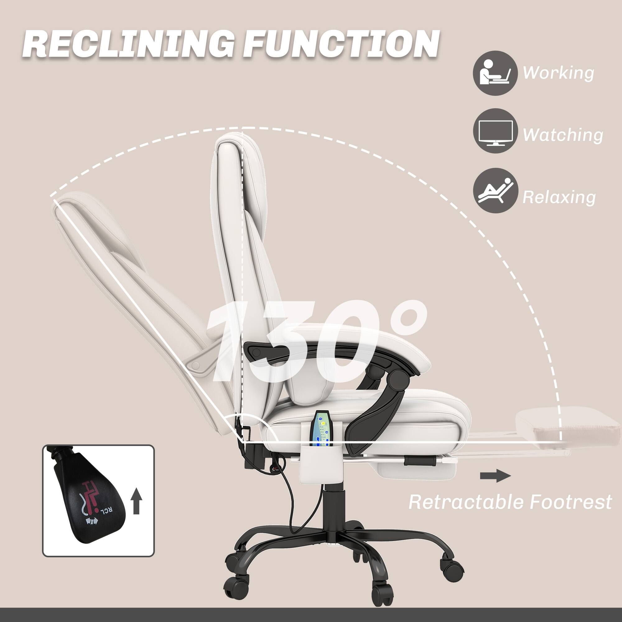 RECLINING FUNCTION, Working, Watching, Relaxing, 130°, Retractable Footrest