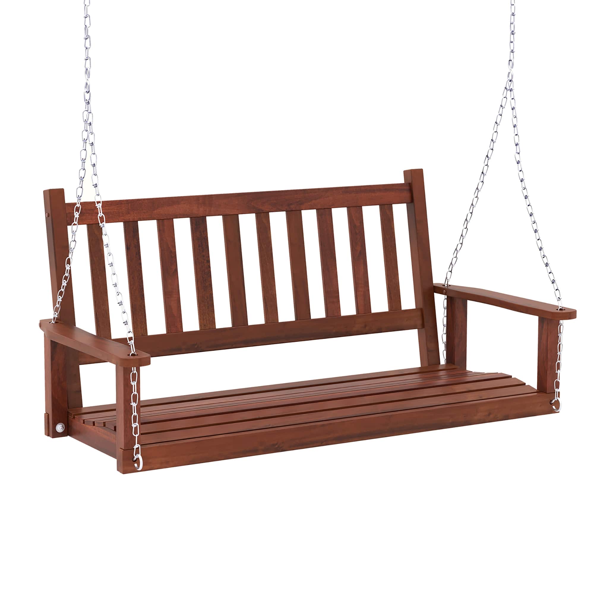 Gymax - Wooden Porch Swing 2-Person Hanging Swing Chair w/ Adjustable Galvanized Metal Chains - Brown price history on PriceWatchPro