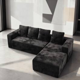 Kadyn - Cloud Sectional Couch, L-Shape Right Chaise, Deep Seat Corduroy, No Assembly - Black