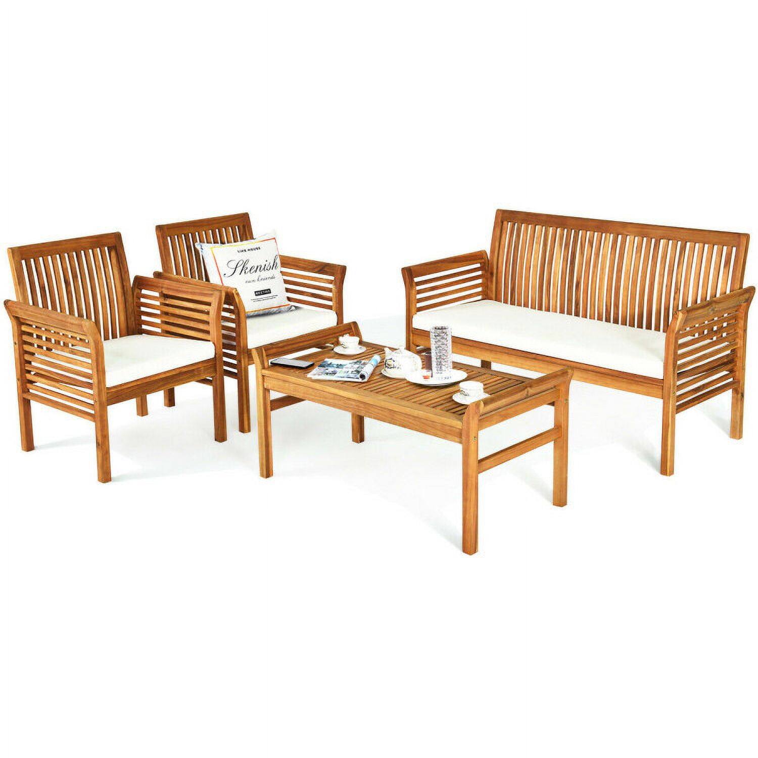 Angle. Kadyn - Outdoor 4 Piece Acacia Wood Sofa Furniture Set withTable, Beige - Brown.