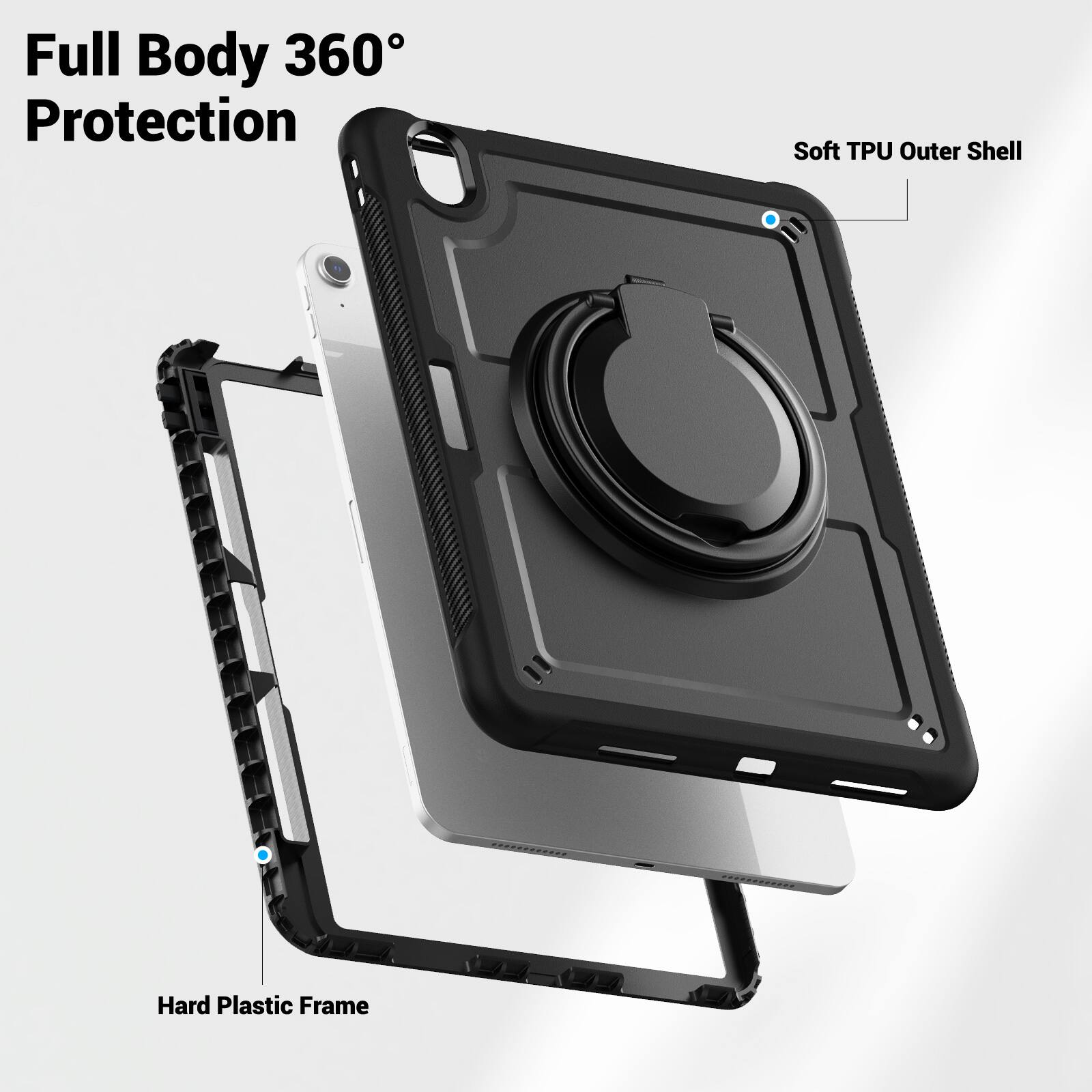 Full Body 360° Protection  
Soft TPU Outer Shell  
Hard Plastic Frame