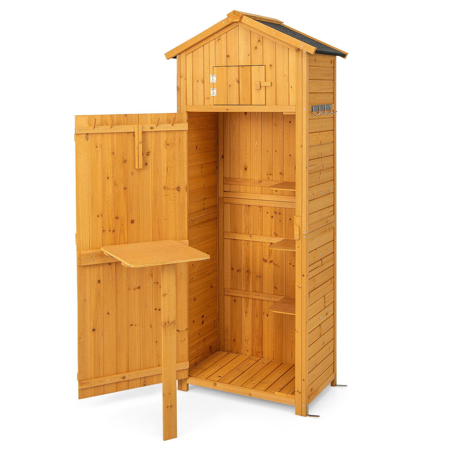 Front. WELLFOR - 71 Inch Tall Garden Tool Storage Cabinet with Lockable Doors and Foldable Table - Natural.