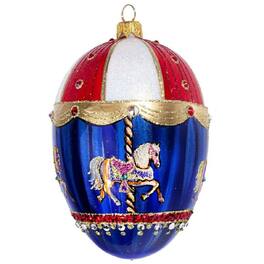 Joy to the World Collectibles - Joy to the World Glitterazzi Carousel Horse Jeweled Egg Polish Glass Christmas Ornament - Multicolor