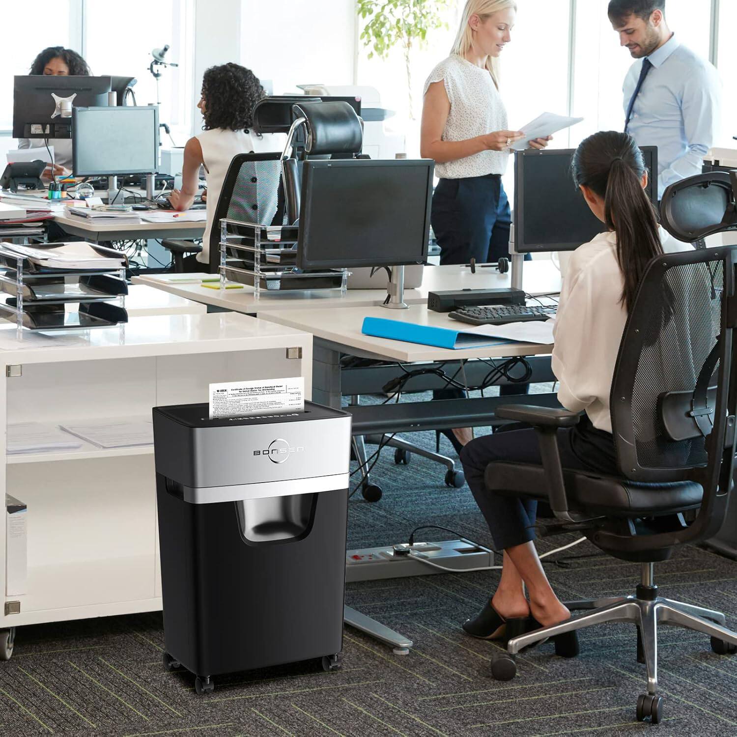 Alt View 5. Bonsen - Heavy Duty Paper Shredder - 16-Sheet 60-Minute Cross-Cut Office Shredder for Commercial Use - 5.3-Gallon Pull Out Bin - Black.