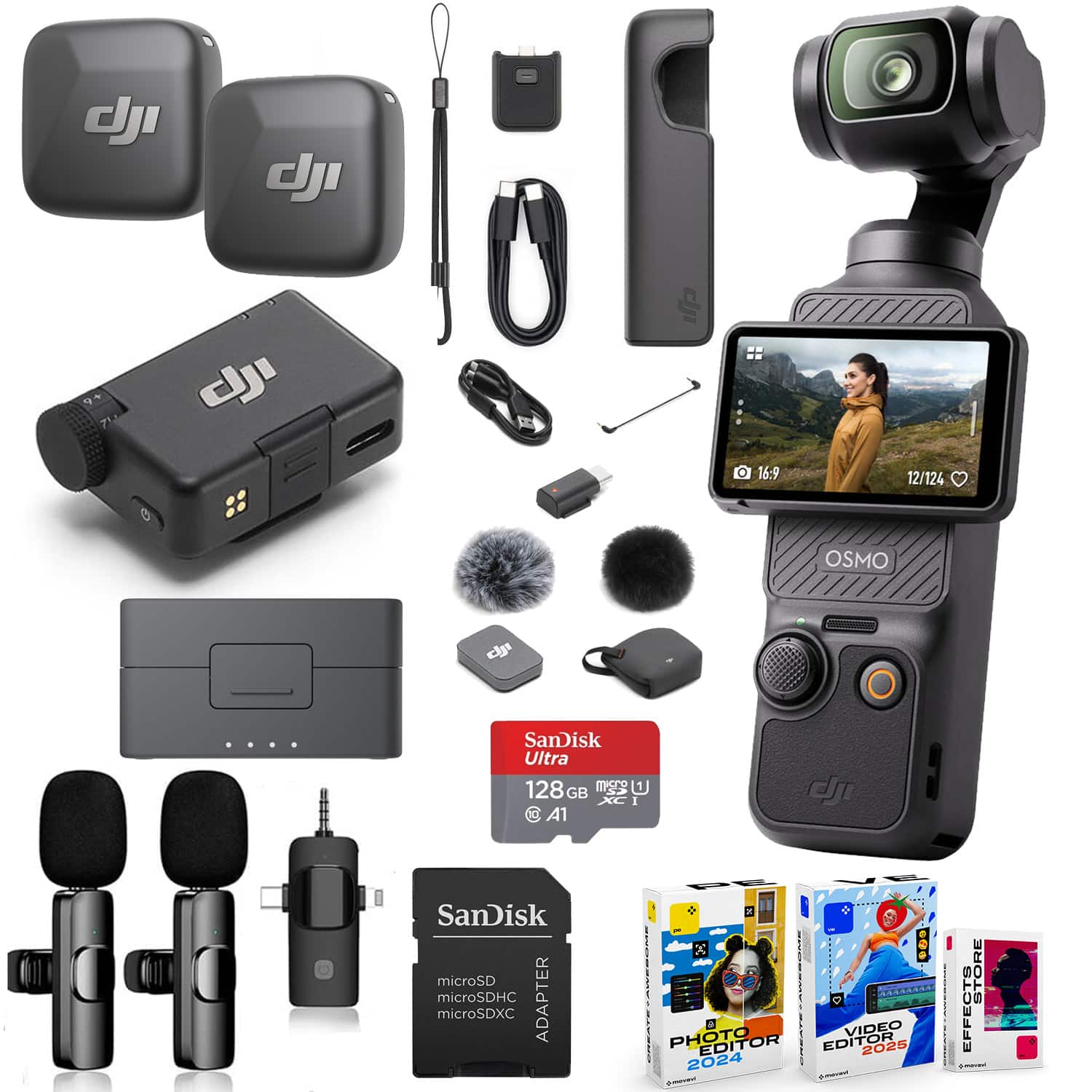 Bundle DJI Osmo Pocket 3 Vlog Combo 4K Camera with Mic Mini, 128GB