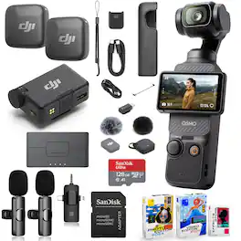 Bundle - DJI - Osmo Pocket 3 Vlog Combo 4K Camera with Mic Mini, 128GB microSD, Wireless Mic & Tripod - Black