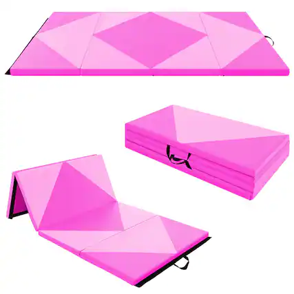 Front. Costway - Costway Folding Gymnastics Mat 8' x 4' x 2" PU Leather Tumbling Exercise Mat Yoga Gym - Pink.