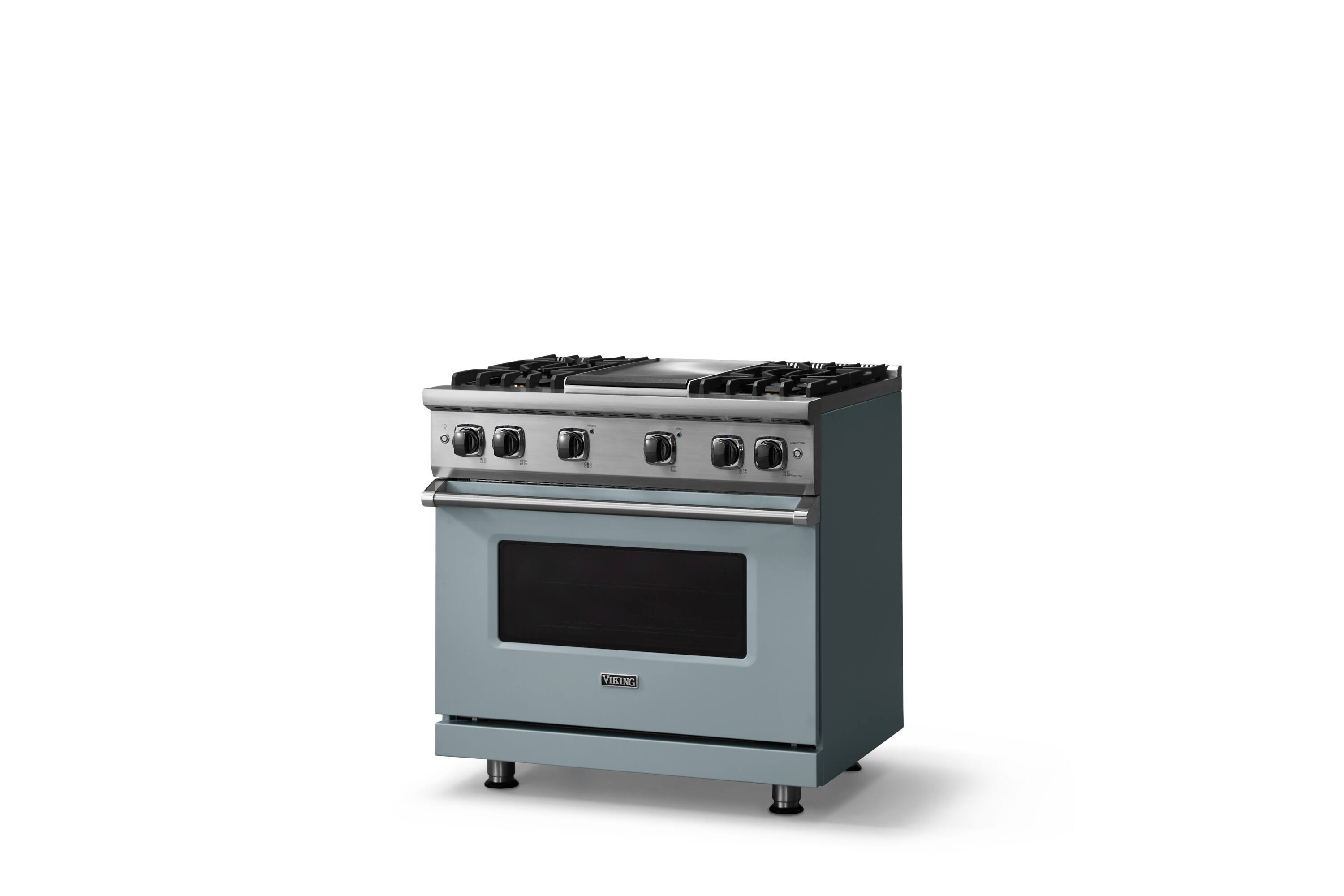 Angle. Viking - 5.1 Cu. Ft. 36"W Freestanding LP Gas Sealed 4 Burner Range with Griddle - November Sky.
