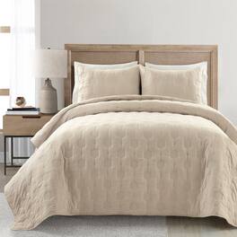 Hivvago - Full/Queen size Lightweight Textured Cotton 3 Piece Quilt Set - Beige