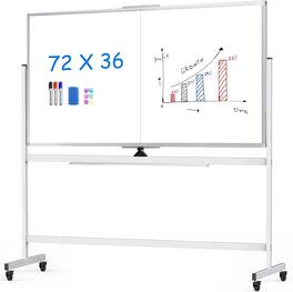maxtek - Rolling Bulletin Boards 48x36 inches Whiteboards & Presentation Supplies with Stands Double-Sided Board Dry Erase - White