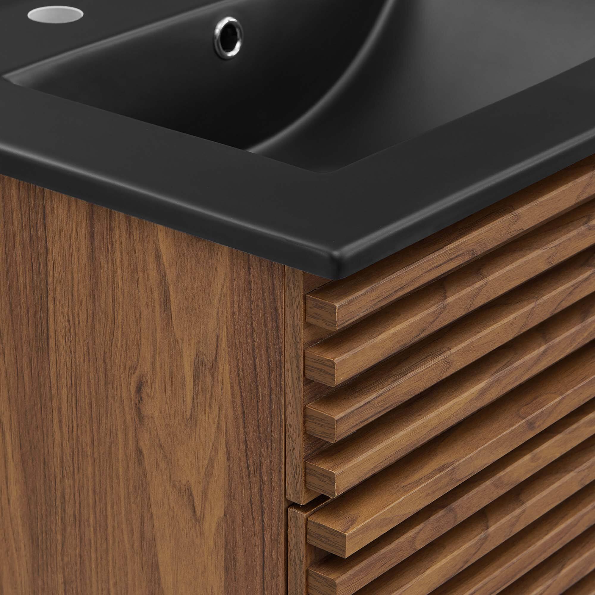 Alt View 6. Modway - Render Bathroom Vanity with Black Basin Included - Walnut Black.