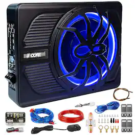 5 CORE - 5Core 10 inch Slim Under Seat Car Audio Subwoofer 800W Built in Amplifier Sub Woofer LED Light - Black