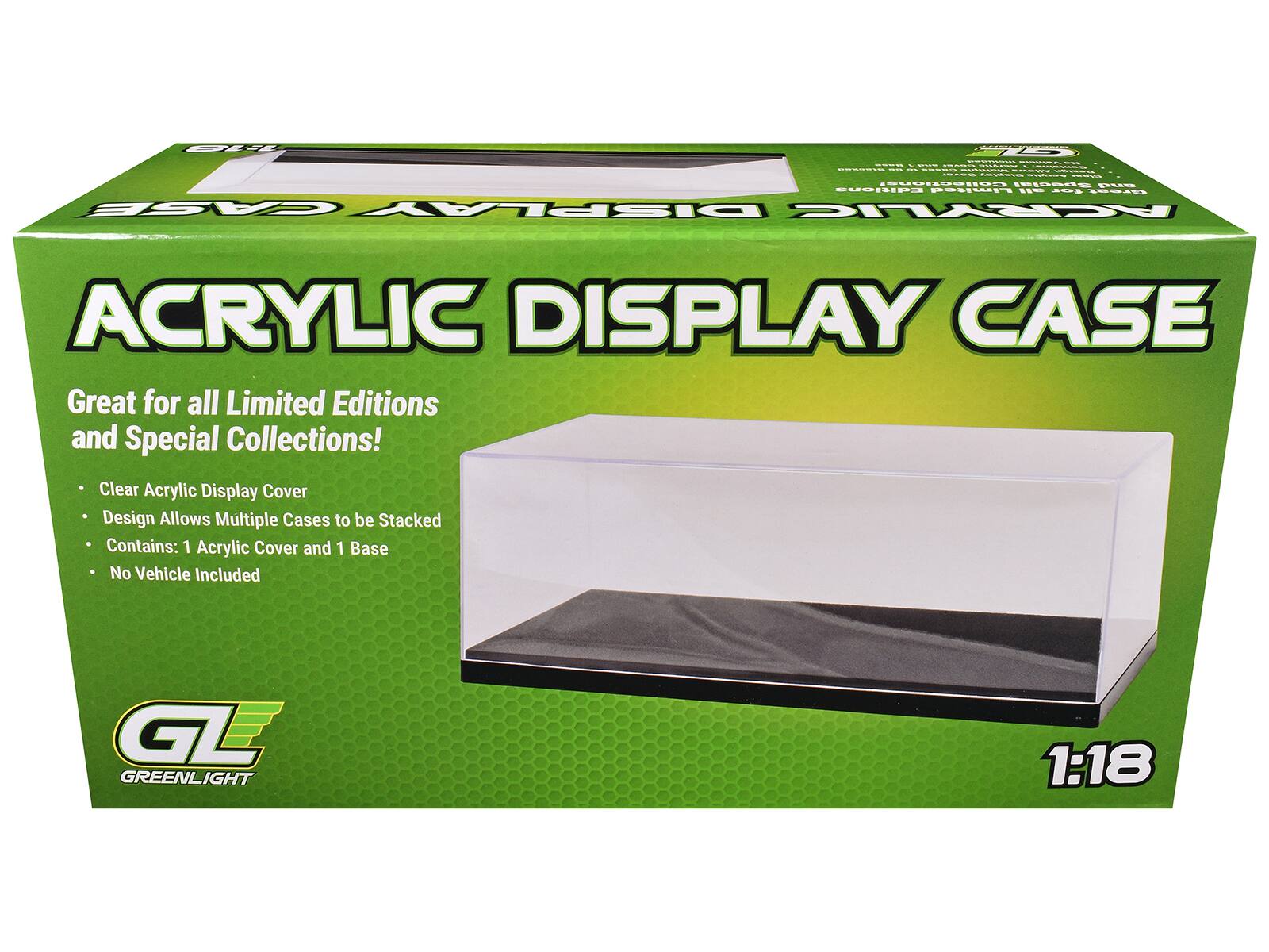 ACRYLIC DISPLAY CASE

Great for all Limited Editions and Special Collections!

- Clear Acrylic Display Cover
- Design Allows Multiple Cases to be Stacked
- Contains: 1 Acrylic Cover and 1 Base
- No Vehicle Included

GL GREENLIGHT

1:18
