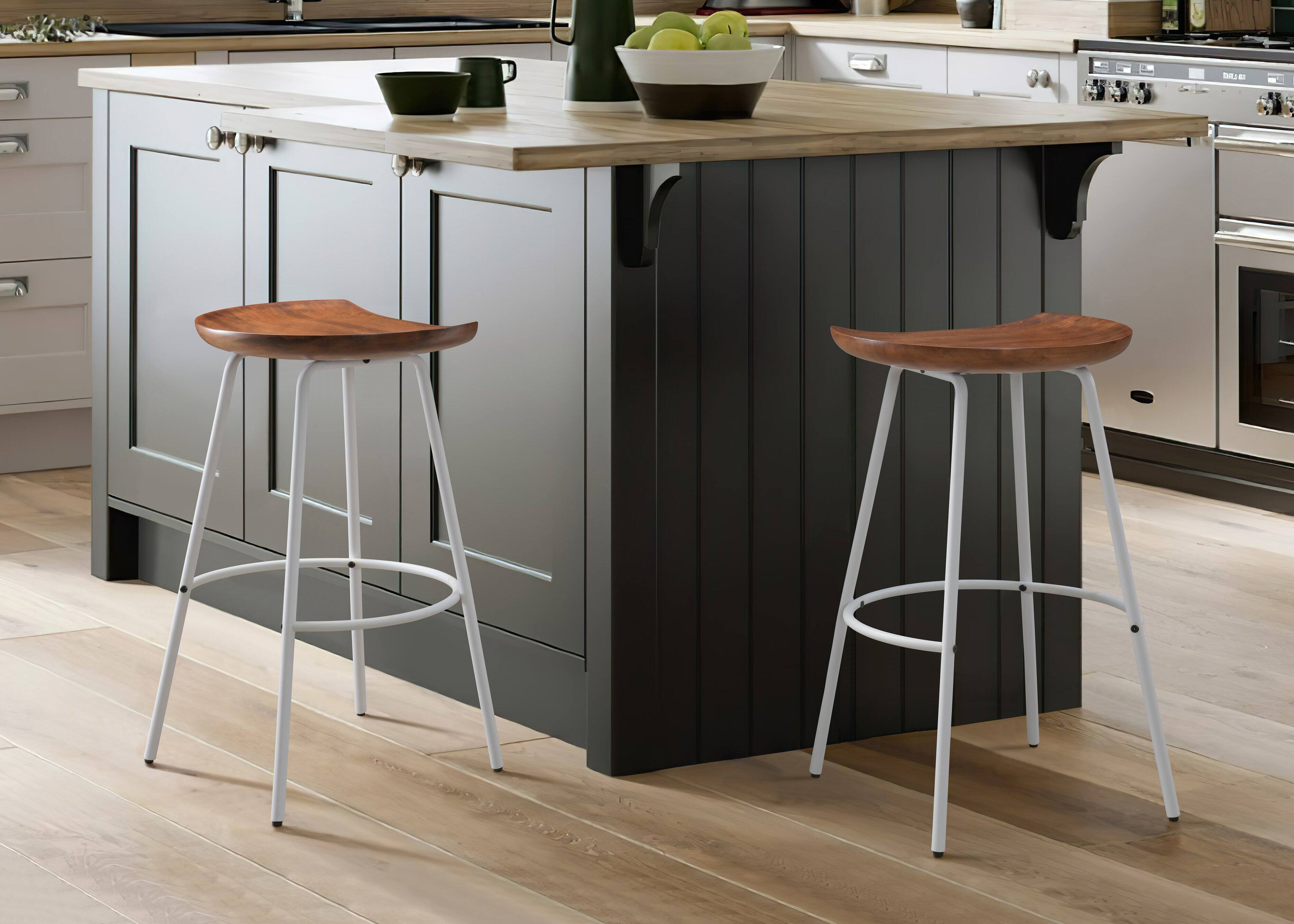 Angle. LuXeo - Milano 29" Steel Legs Barstool with Solid Wood Finish, White-Walnut (Set of 2) - White/Walnut.