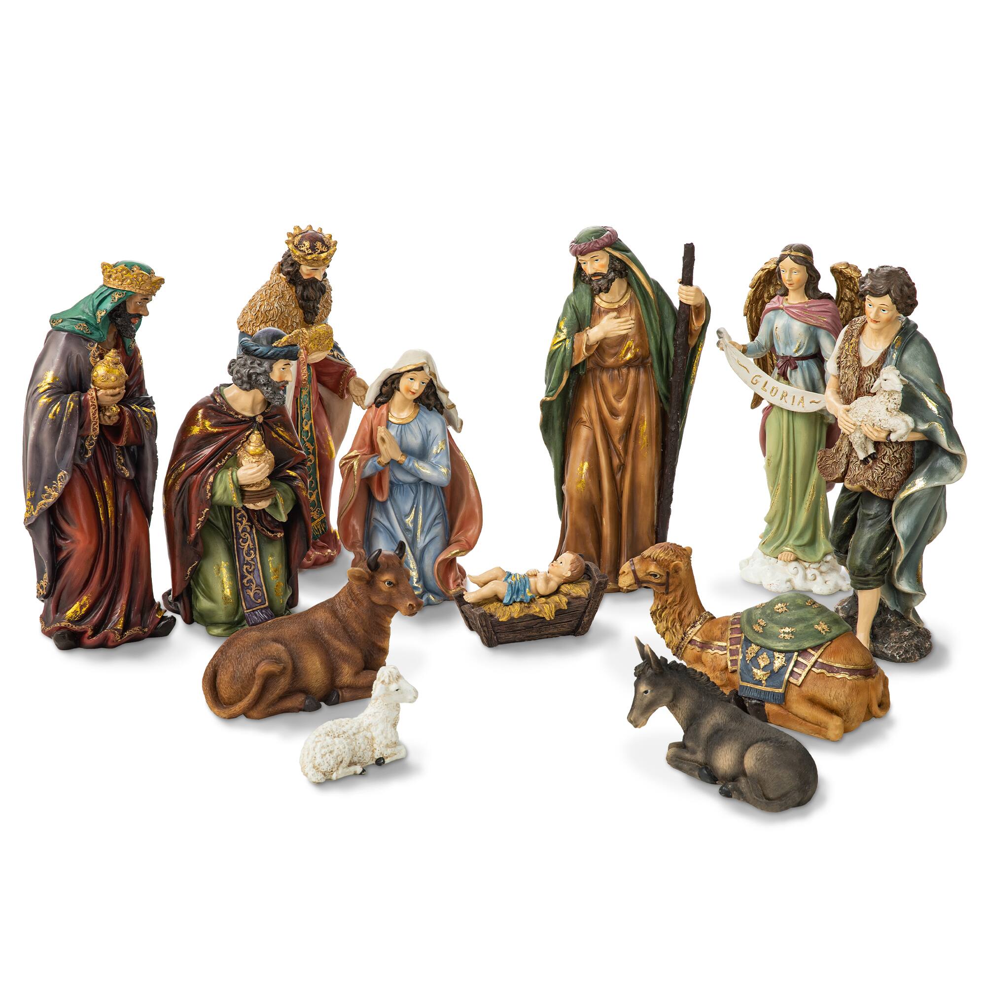 Angle. Glitzhome - 12pcs Oversized Resin Nativity Figurine Set - Multi-Colored.