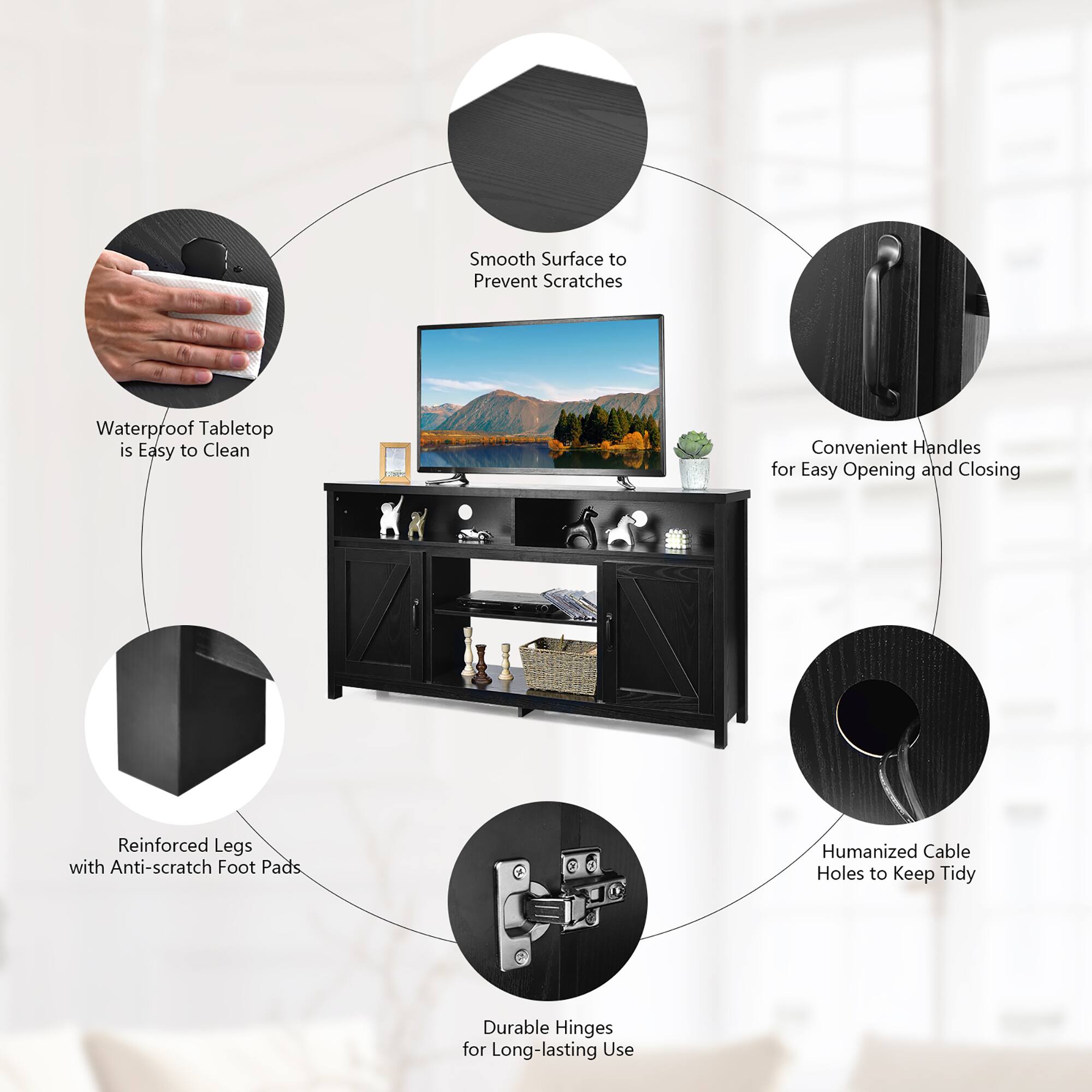 - Smooth Surface to Prevent Scratches
- Waterproof Tabletop is Easy to Clean
- Convenient Handles for Easy Opening and Closing
- Reinforced Legs with Anti-scratch Foot Pads
- Humanized Cable Holes to Keep Tidy
- Durable Hinges for Long-lasting Use