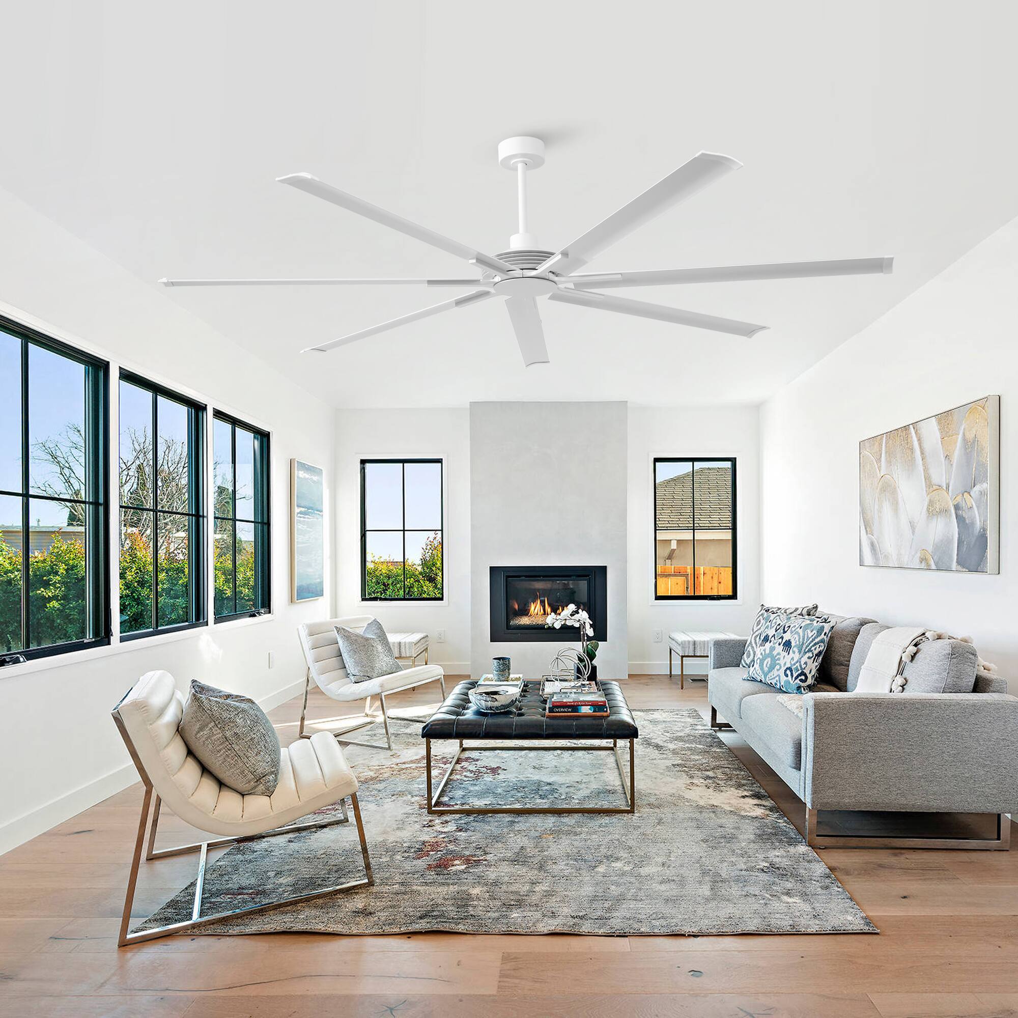 Angle. Parrot Uncle - 100" Indsutrial White Extra Larger Commercial Ceiling Fan with Remote - White.