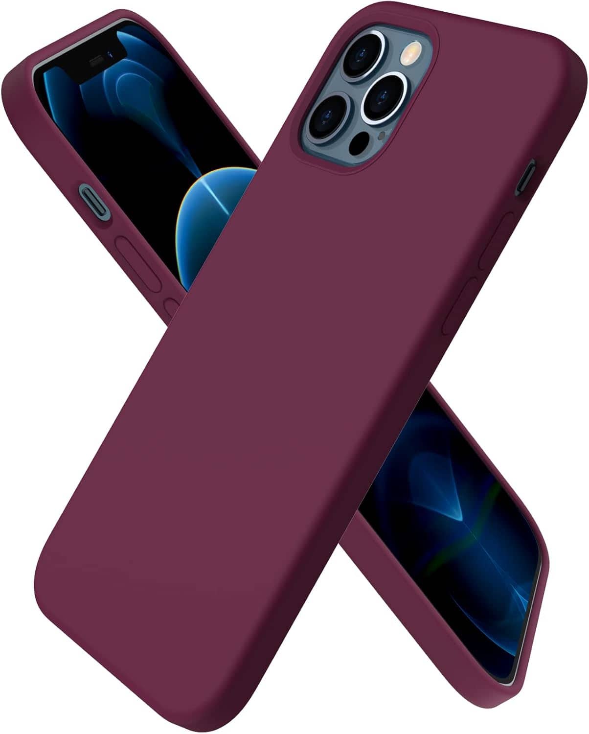 Front. Ornarto - ORNARTO Designed for iPhone 12 Case 6.1" and iPhone 12 Pro Case, Slim Liquid Silicone Full Covered Case-WineRed - WineRed.