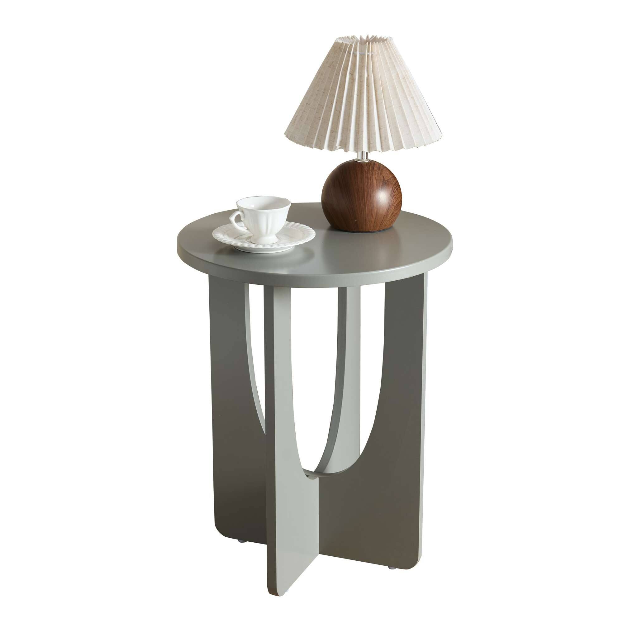 Angle. Kings Brand Furniture - Kings Brand Furniture Amelia Contemporary Round Wood Side Table with Curved-Panel Base. - Grey.