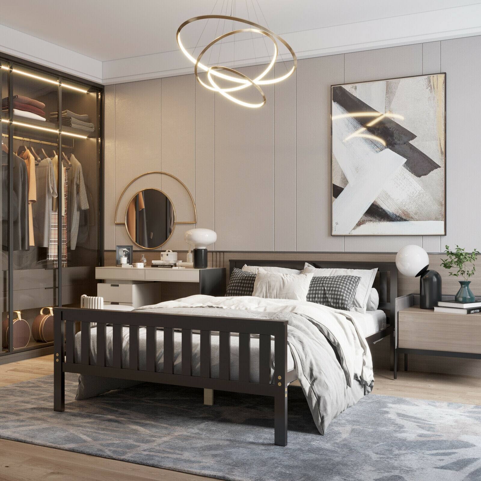 Alt View 8. Ecooso - Full Size Wood Platform Bed with Headboard - Black.