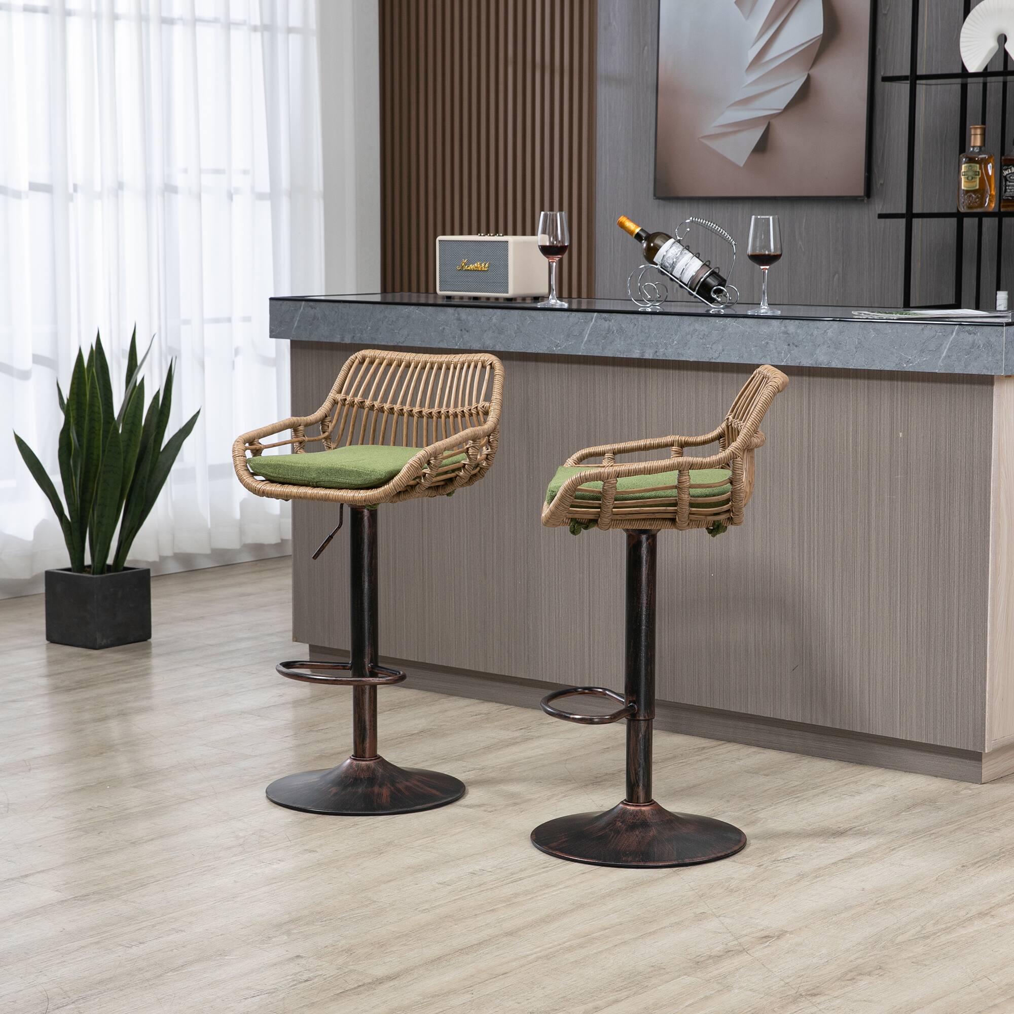Alt View 5. APRILSOUL - Modern Swivel Bar Stools Set of 2 Adjustable Counter Height Chairs Footrest Kitchen Green - Green.