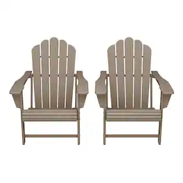 WestinTrends - Highland Outdoor Patio HDPE Adirondack Chairs With Cup Holders (Set of 2) - Weathered Wood