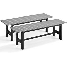 Costway - 2PCS Outdoor HDPE Bench with Metal Frame 47" x 14" x 16" for Yard Garden - Gray